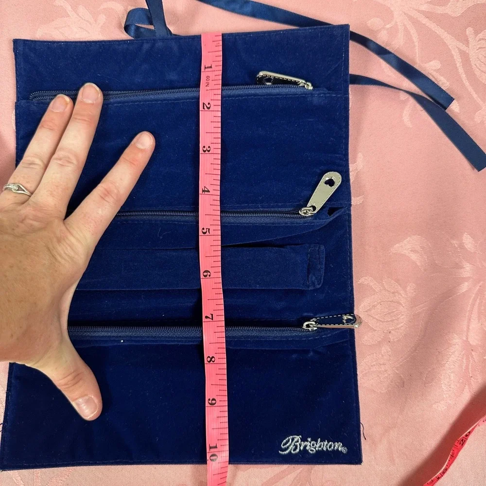 Brighton Anchors Aweigh Nautical Jewelry Roll Travel Organizer Navy Blue Velvet